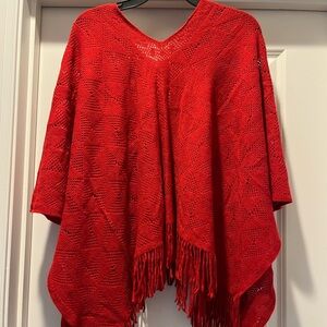 L'Amour Vibrant Red Poncho with Fringe